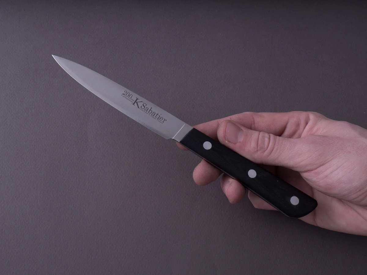 K Sabatier - 200 Range - 14C28N - 4" Paring- G10 Handle - Leather Sleeve - Image 7