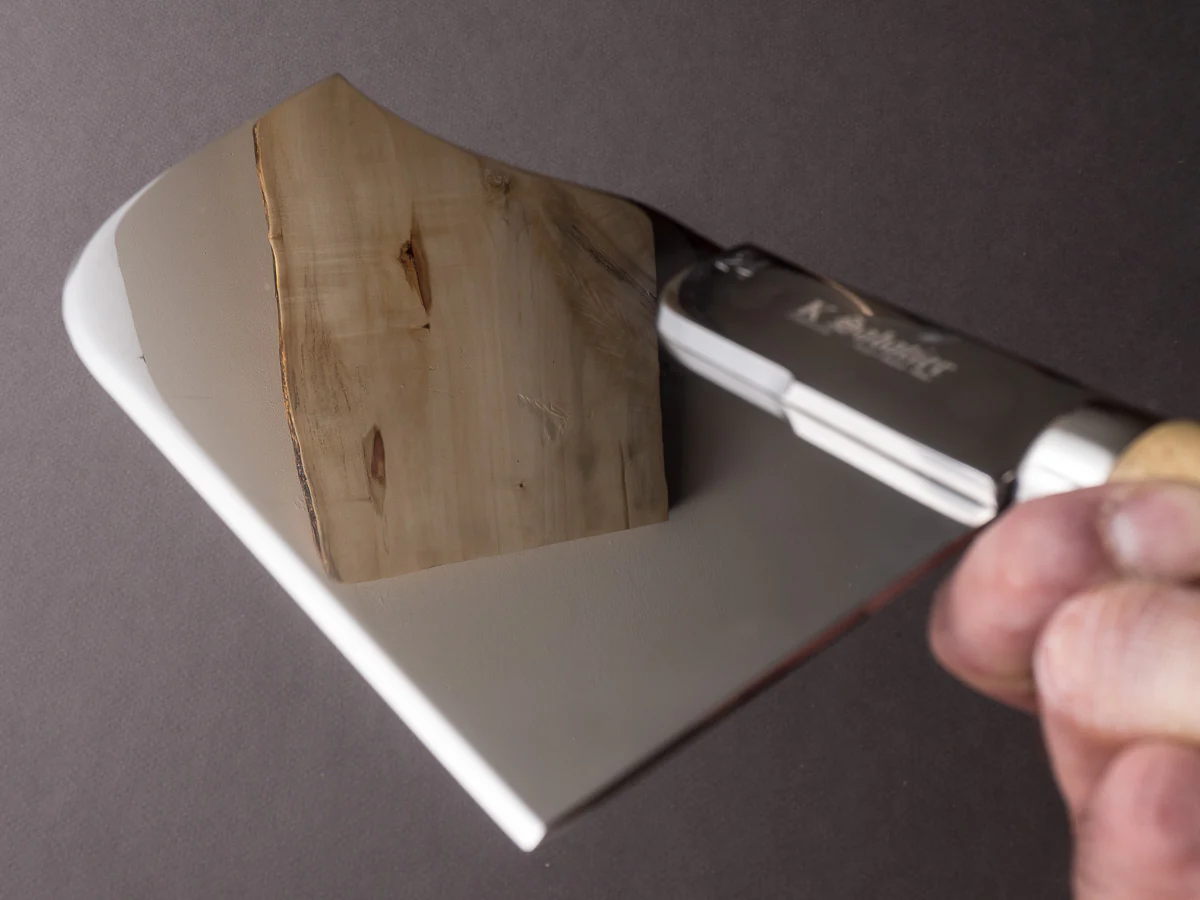 K Sabatier - Curved Leaf Cleaver- Stainless - 12" No. 24 - Boxwood Handle - Mirror Polished - Image 11