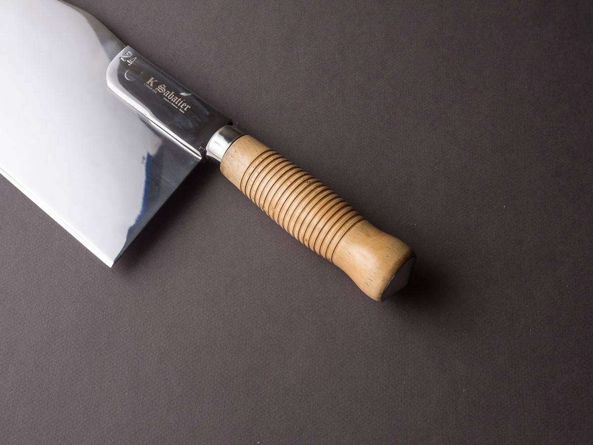 K Sabatier - Curved Leaf Cleaver- Stainless - 12" No. 24 - Boxwood Handle - Mirror Polished - Image 4