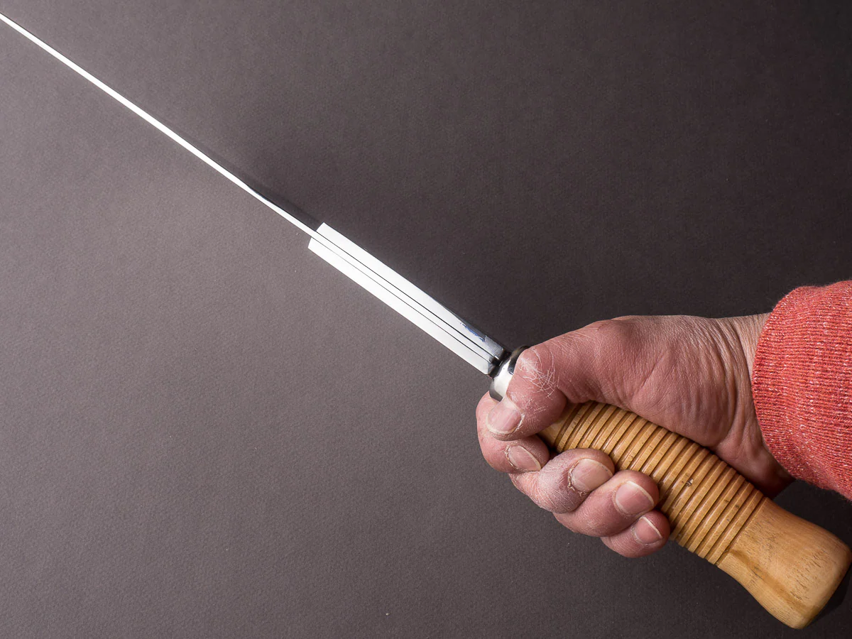 K Sabatier - Curved Leaf Cleaver- Stainless - 12" No. 24 - Boxwood Handle - Mirror Polished - Image 7