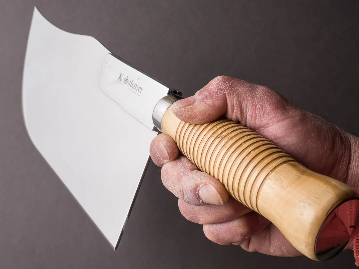 K Sabatier - Curved Leaf Cleaver- Stainless - 12" No. 24 - Boxwood Handle - Mirror Polished - Image 9