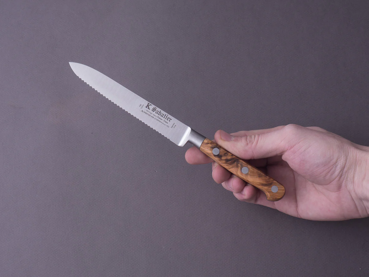 K Sabatier - Authentique - Stainless - Serrated Tomato Knife - 5" - Olivewood Handle - Image 4