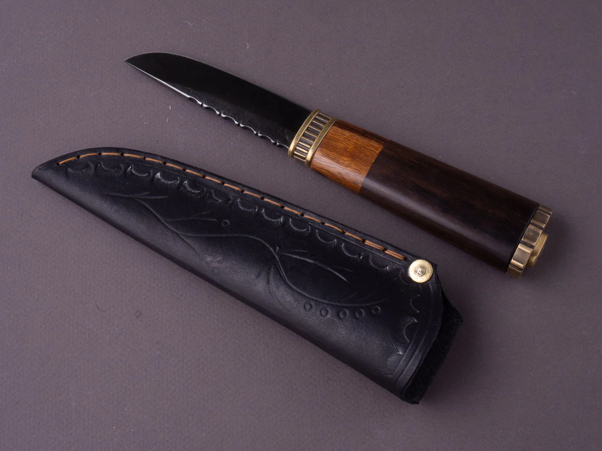 Jordan Kepler - Fixed Blade - Belt Knife - 80CRV2 - 90mm - Ebony & Ironwood Handle w/ Brass Fittings - Leather Belt Sheath