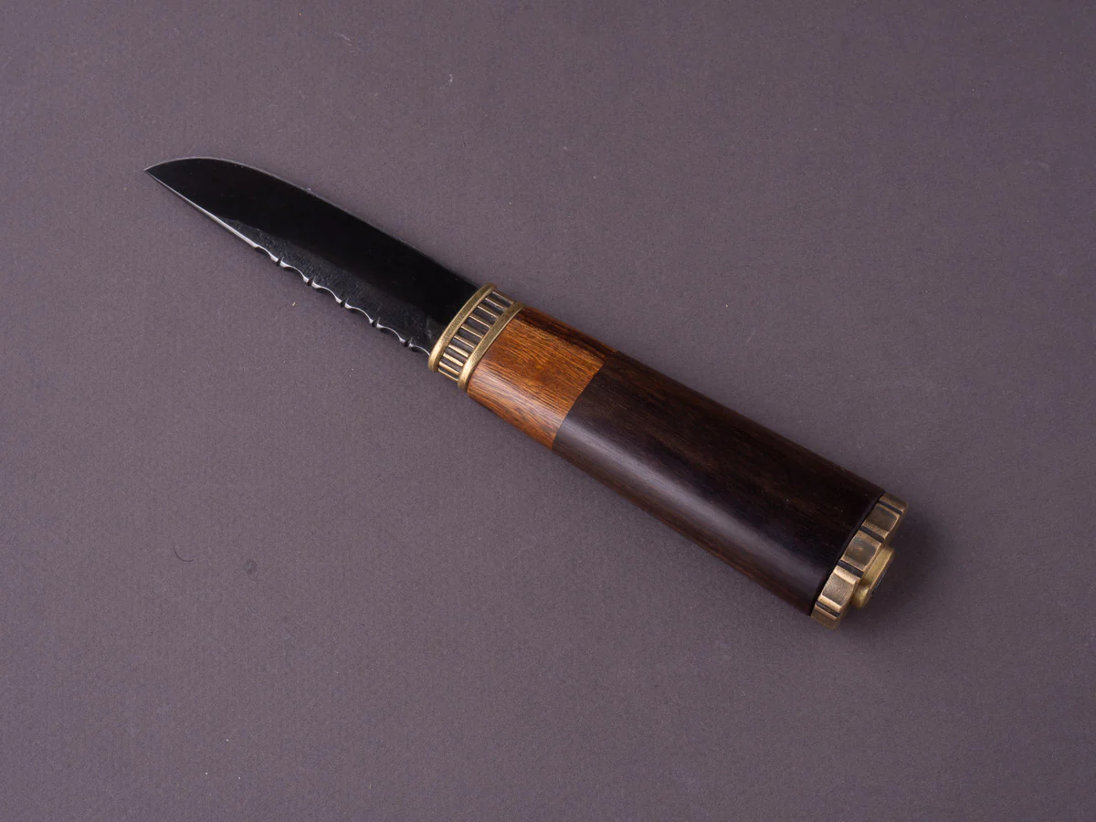 Jordan Kepler - Fixed Blade - Belt Knife - 80CRV2 - 90mm - Ebony & Ironwood Handle w/ Brass Fittings - Leather Belt Sheath - Image 4