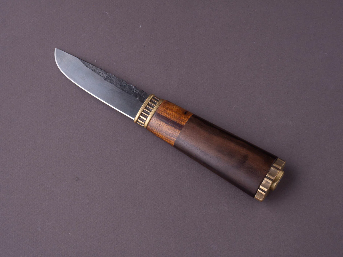 Jordan Kepler - Fixed Blade - Belt Knife - 80CRV2 - 90mm - Ebony & Ironwood Handle w/ Brass Fittings - Leather Belt Sheath - Image 5