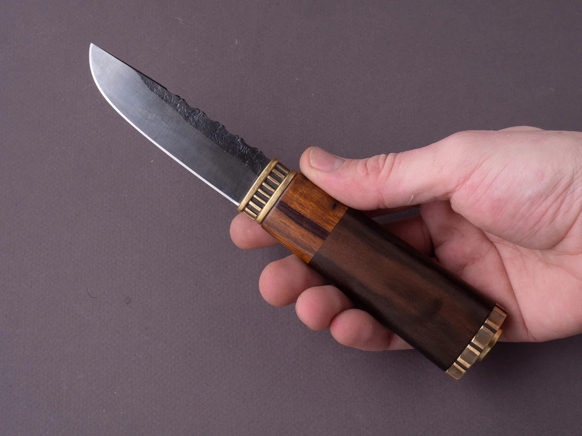 Jordan Kepler - Fixed Blade - Belt Knife - 80CRV2 - 90mm - Ebony & Ironwood Handle w/ Brass Fittings - Leather Belt Sheath - Image 6