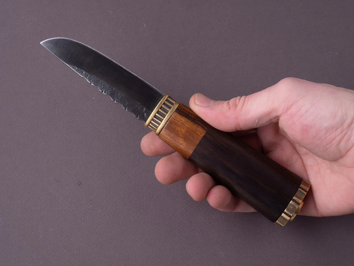 Jordan Kepler - Fixed Blade - Belt Knife - 80CRV2 - 90mm - Ebony & Ironwood Handle w/ Brass Fittings - Leather Belt Sheath - Image 7