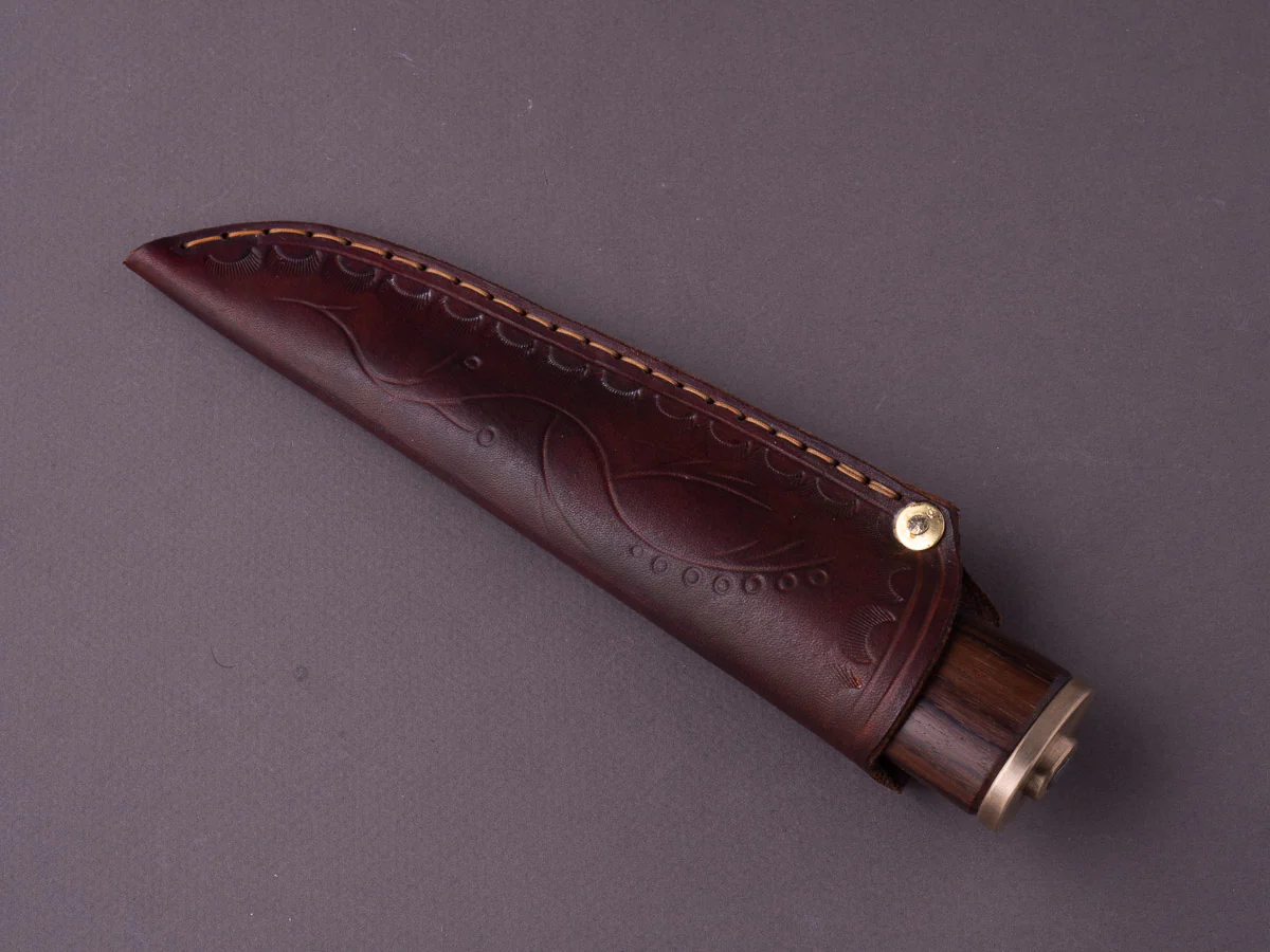 Jordan Kepler - Fixed Blade - Belt Knife - 80CRV2 - 90mm - Rosewood Handle w/ Bronze Fittings - Leather Belt Sheath - Image 2