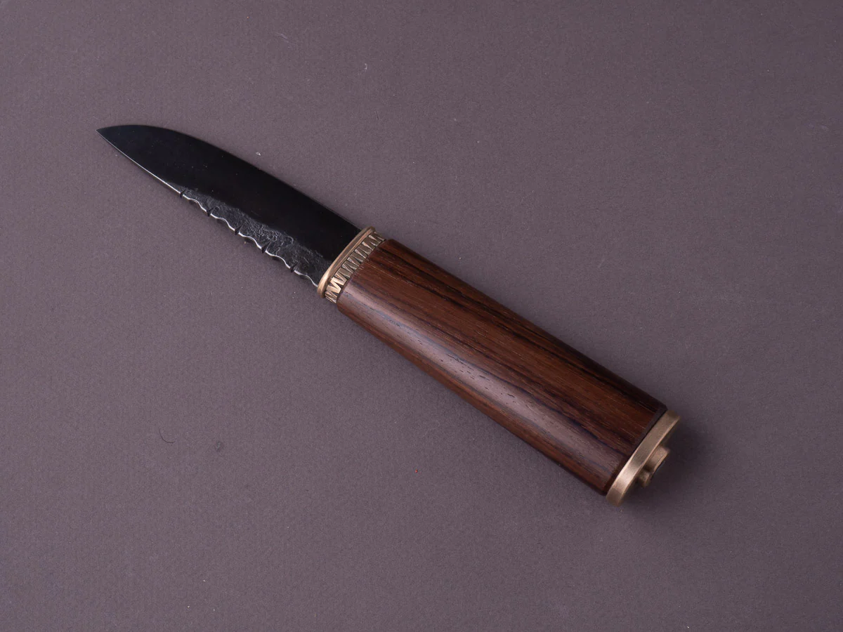 Jordan Kepler - Fixed Blade - Belt Knife - 80CRV2 - 90mm - Rosewood Handle w/ Bronze Fittings - Leather Belt Sheath - Image 4