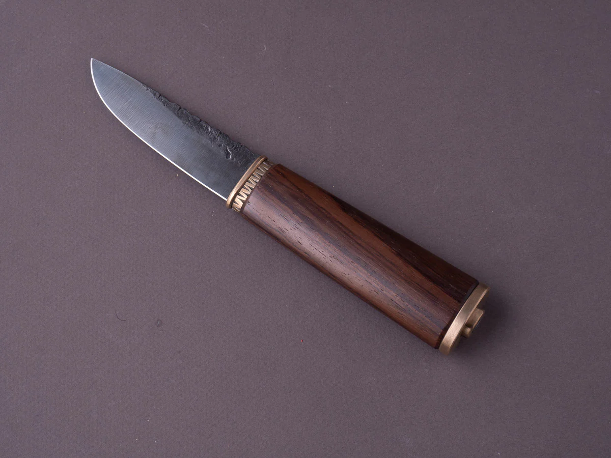 Jordan Kepler - Fixed Blade - Belt Knife - 80CRV2 - 90mm - Rosewood Handle w/ Bronze Fittings - Leather Belt Sheath - Image 5