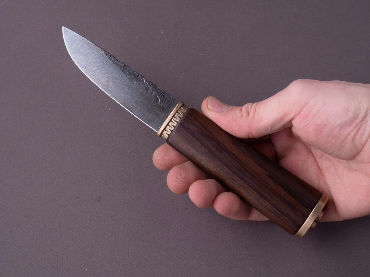 Jordan Kepler - Fixed Blade - Belt Knife - 80CRV2 - 90mm - Rosewood Handle w/ Bronze Fittings - Leather Belt Sheath - Image 6