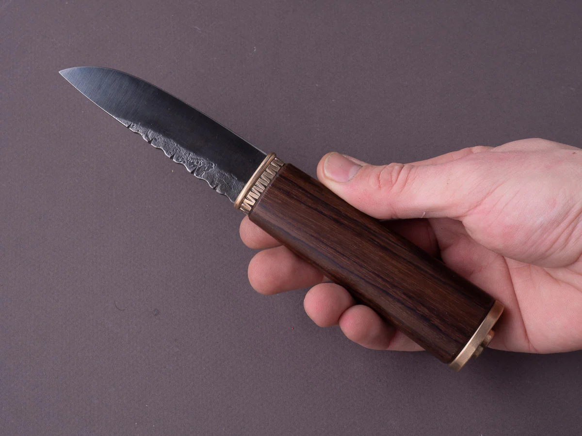 Jordan Kepler - Fixed Blade - Belt Knife - 80CRV2 - 90mm - Rosewood Handle w/ Bronze Fittings - Leather Belt Sheath - Image 7