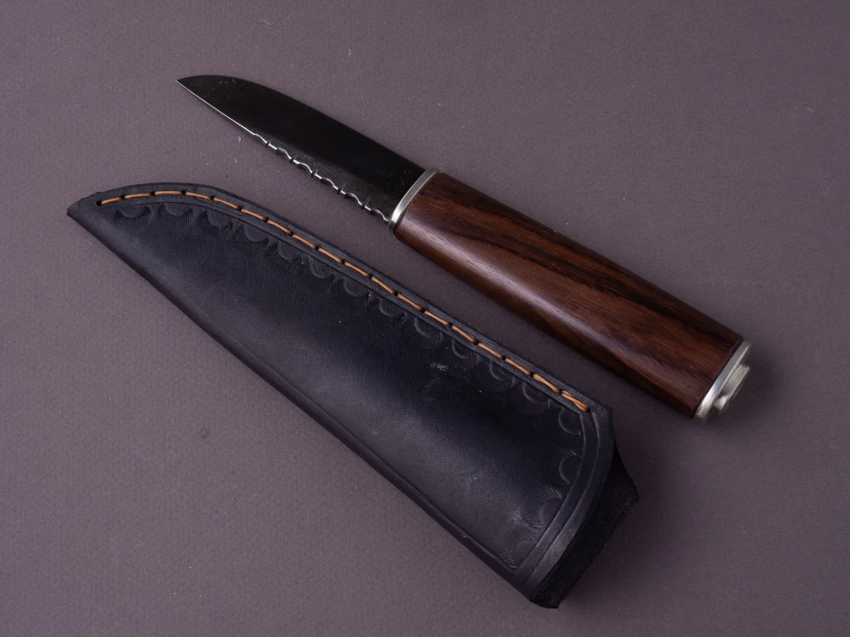 Jordan Kepler - Fixed Blade - Belt Knife - 80CRV2 - 90mm - Rosewood Handle w/ Silver Nickel Fittings - Leather Belt Sheath