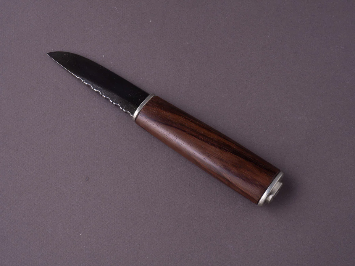 Jordan Kepler - Fixed Blade - Belt Knife - 80CRV2 - 90mm - Rosewood Handle w/ Silver Nickel Fittings - Leather Belt Sheath - Image 3