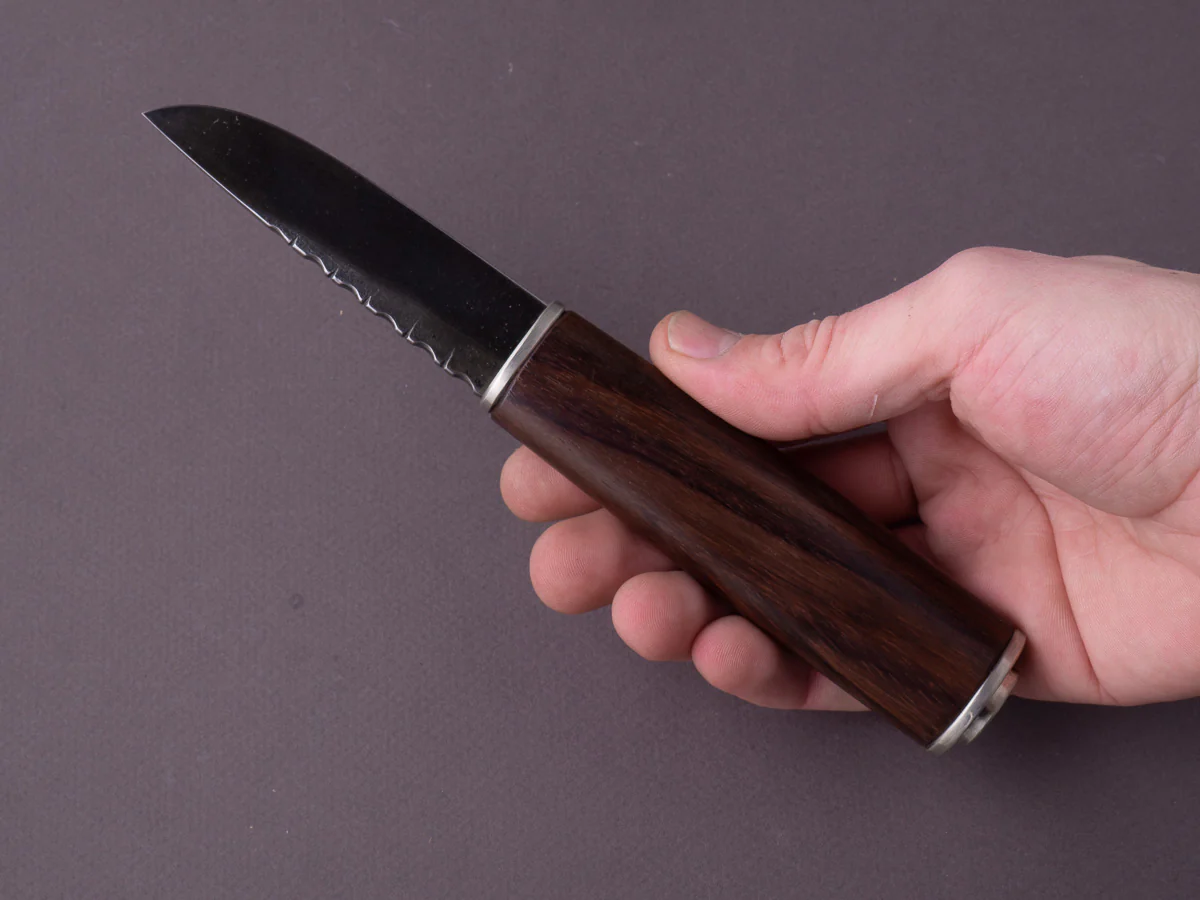 Jordan Kepler - Fixed Blade - Belt Knife - 80CRV2 - 90mm - Rosewood Handle w/ Silver Nickel Fittings - Leather Belt Sheath - Image 4