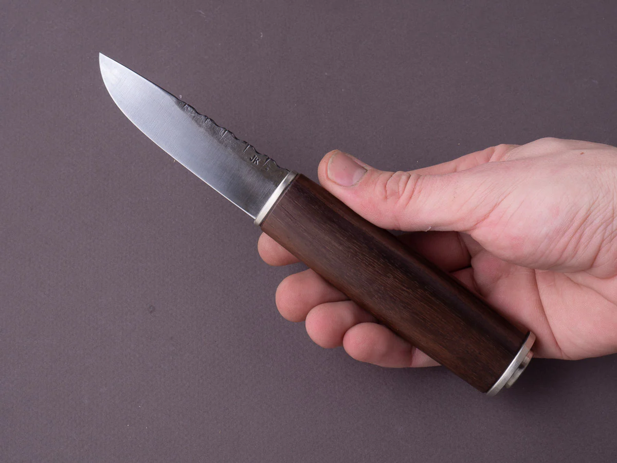 Jordan Kepler - Fixed Blade - Belt Knife - 80CRV2 - 90mm - Rosewood Handle w/ Silver Nickel Fittings - Leather Belt Sheath - Image 6