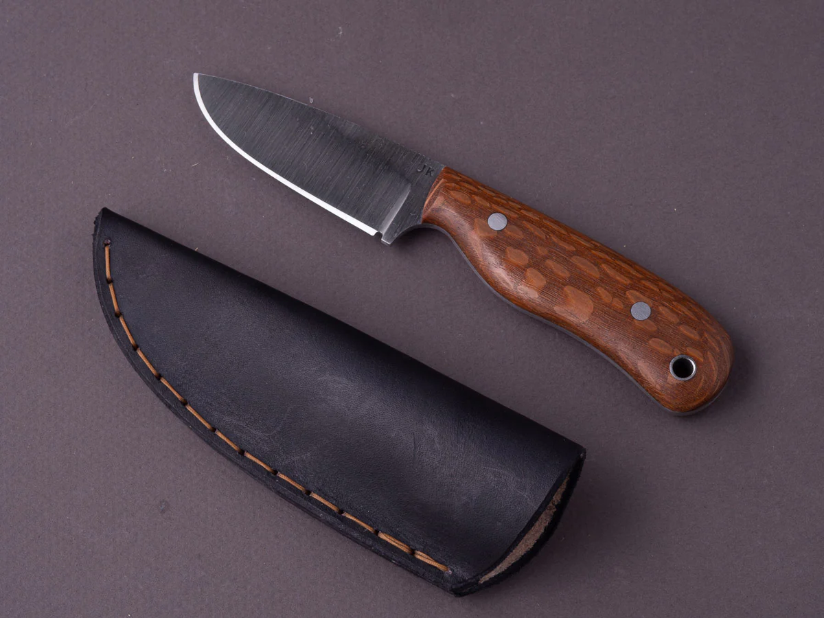 Jordan Kepler - Fixed Blade - Ridge Runner - 80CRV2 - 70mm - Lacewood Handle - Leather Pocket Clip