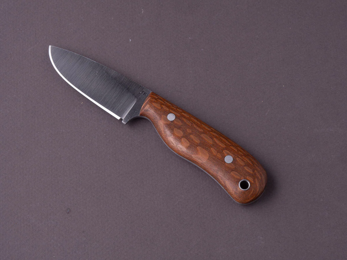 Jordan Kepler - Fixed Blade - Ridge Runner - 80CRV2 - 70mm - Lacewood Handle - Leather Pocket Clip - Image 4