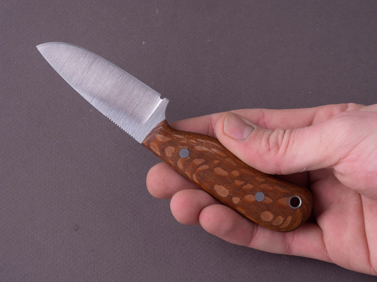 Jordan Kepler - Fixed Blade - Ridge Runner - 80CRV2 - 70mm - Lacewood Handle - Leather Pocket Clip - Image 7