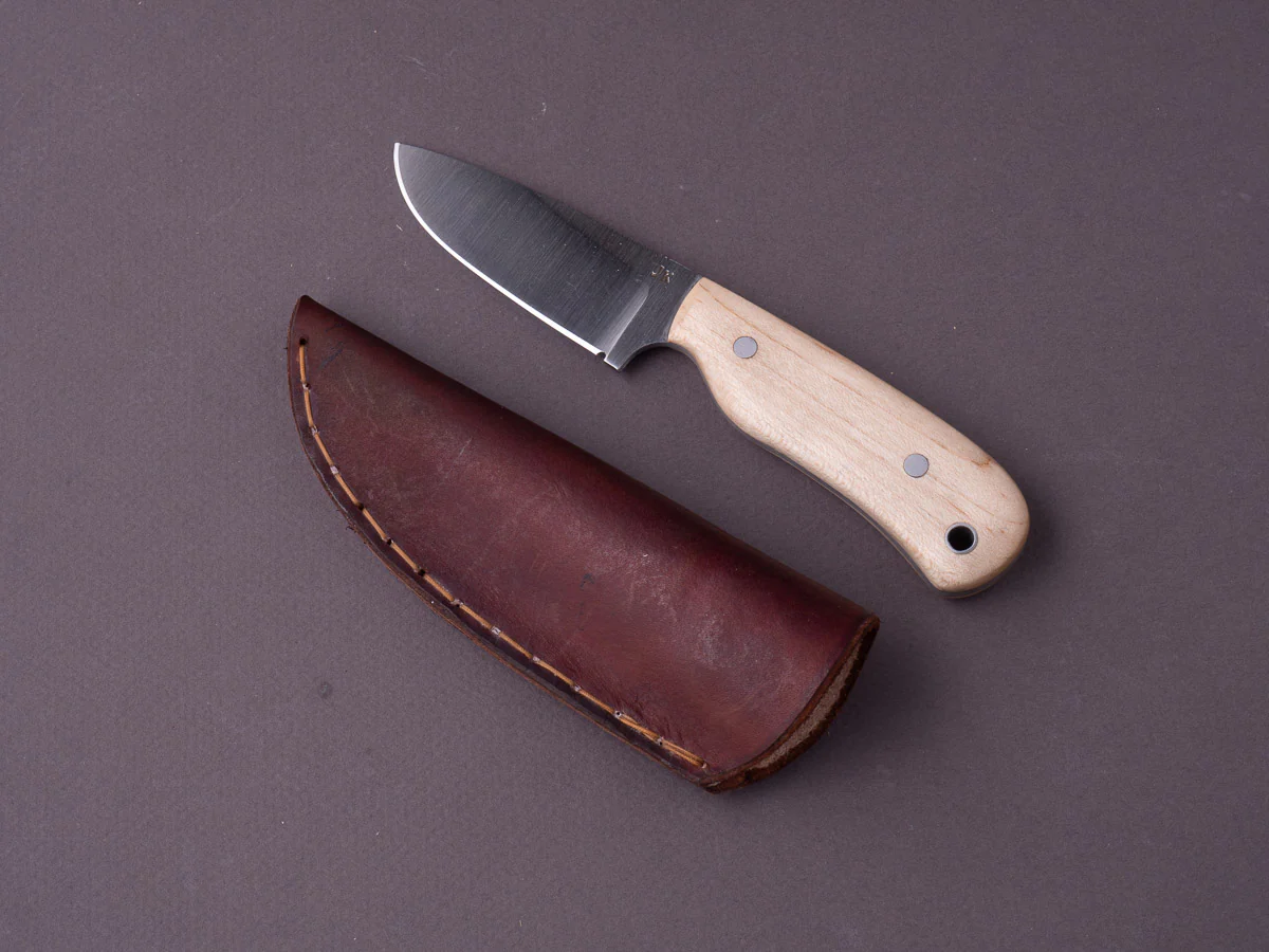 Jordan Kepler - Fixed Blade - Ridge Runner - 80CRV2 -  70mm - Maple Handle - Leather Pocket Clip