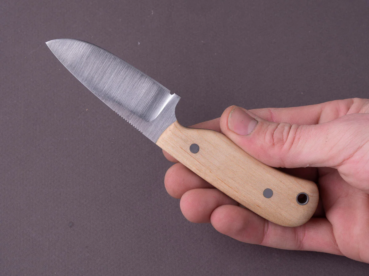 Jordan Kepler - Fixed Blade - Ridge Runner - 80CRV2 -  70mm - Maple Handle - Leather Pocket Clip - Image 6