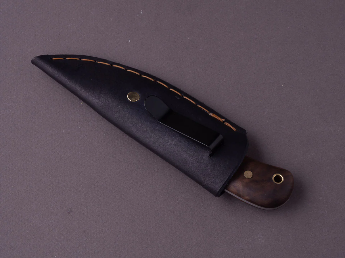 Jordan Kepler - Fixed Blade - Ridge Runner - 80CRV2 - 70mm - Walnut Handle - Leather Pocket Clip - Image 3