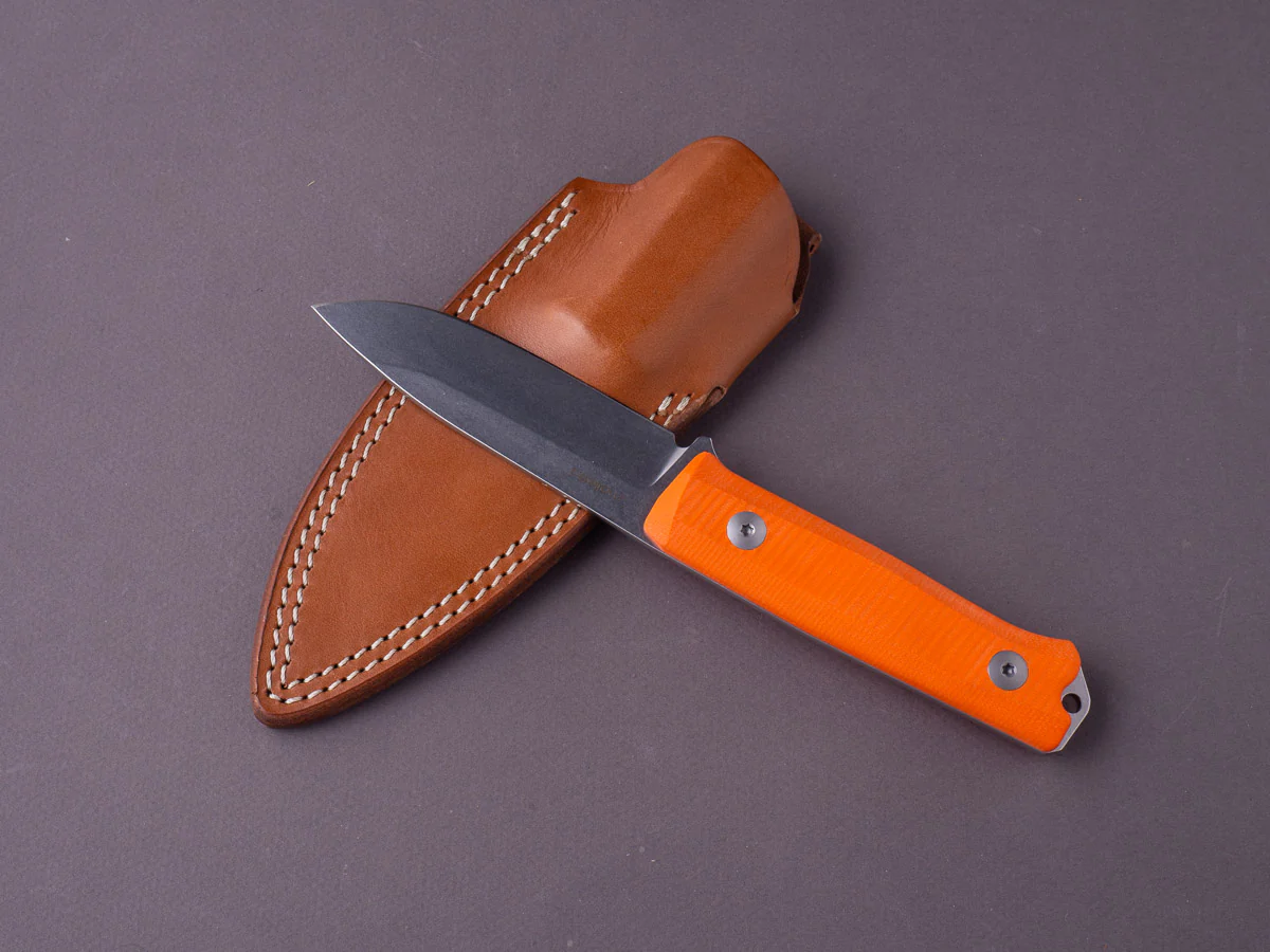 lionSTEEL - Fixed Blade - B40 - 100mm - Sleipner - Orange G10 Handle - Stonewashed - Leather Sheath