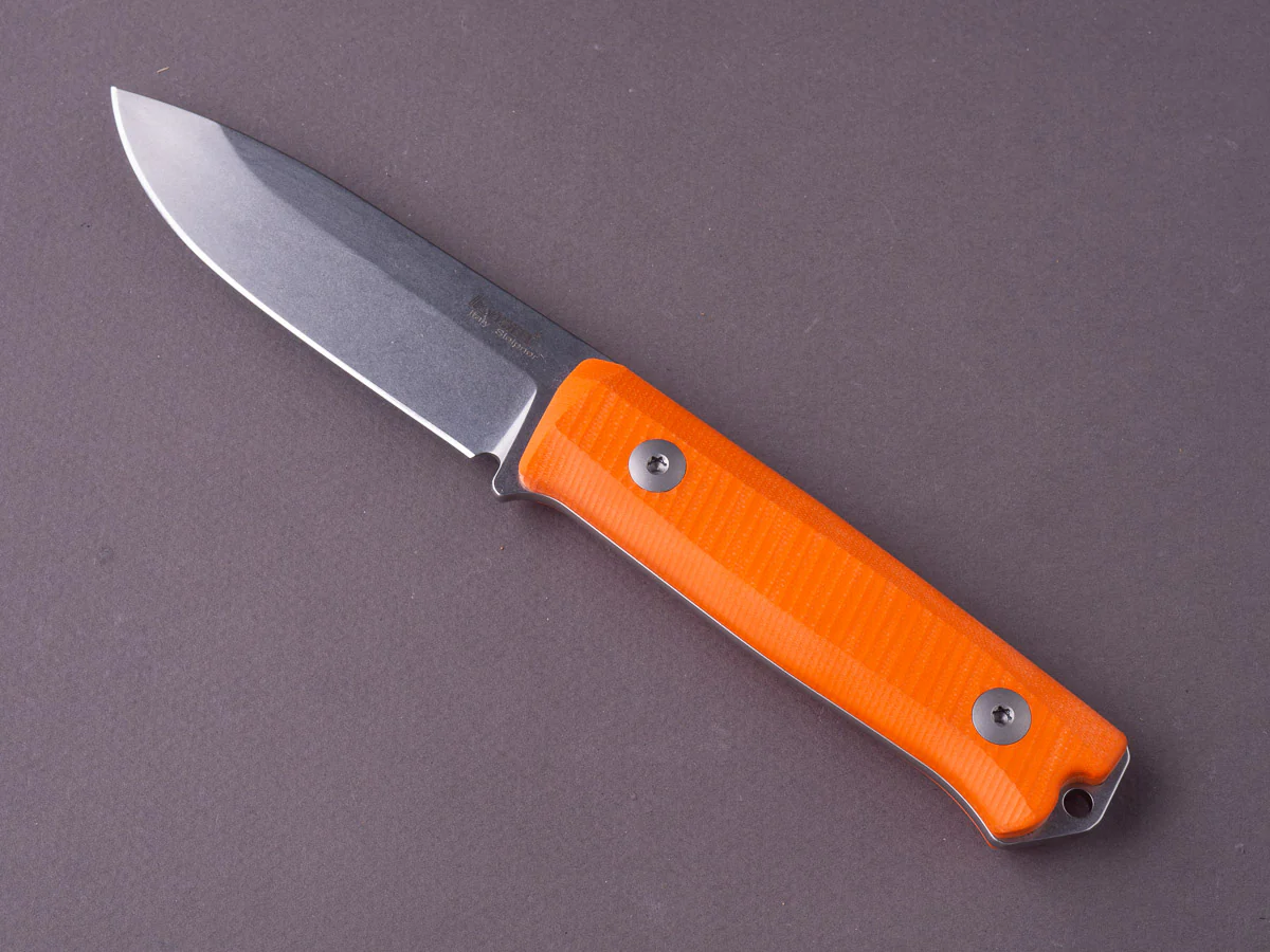 lionSTEEL - Fixed Blade - B40 - 100mm - Sleipner - Orange G10 Handle - Stonewashed - Leather Sheath - Image 5