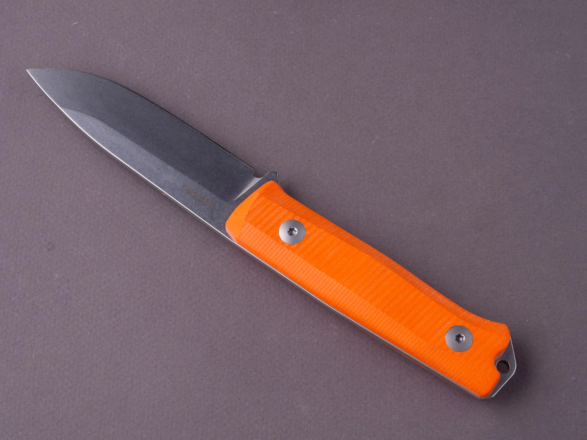 lionSTEEL - Fixed Blade - B40 - 100mm - Sleipner - Orange G10 Handle - Stonewashed - Leather Sheath - Image 6