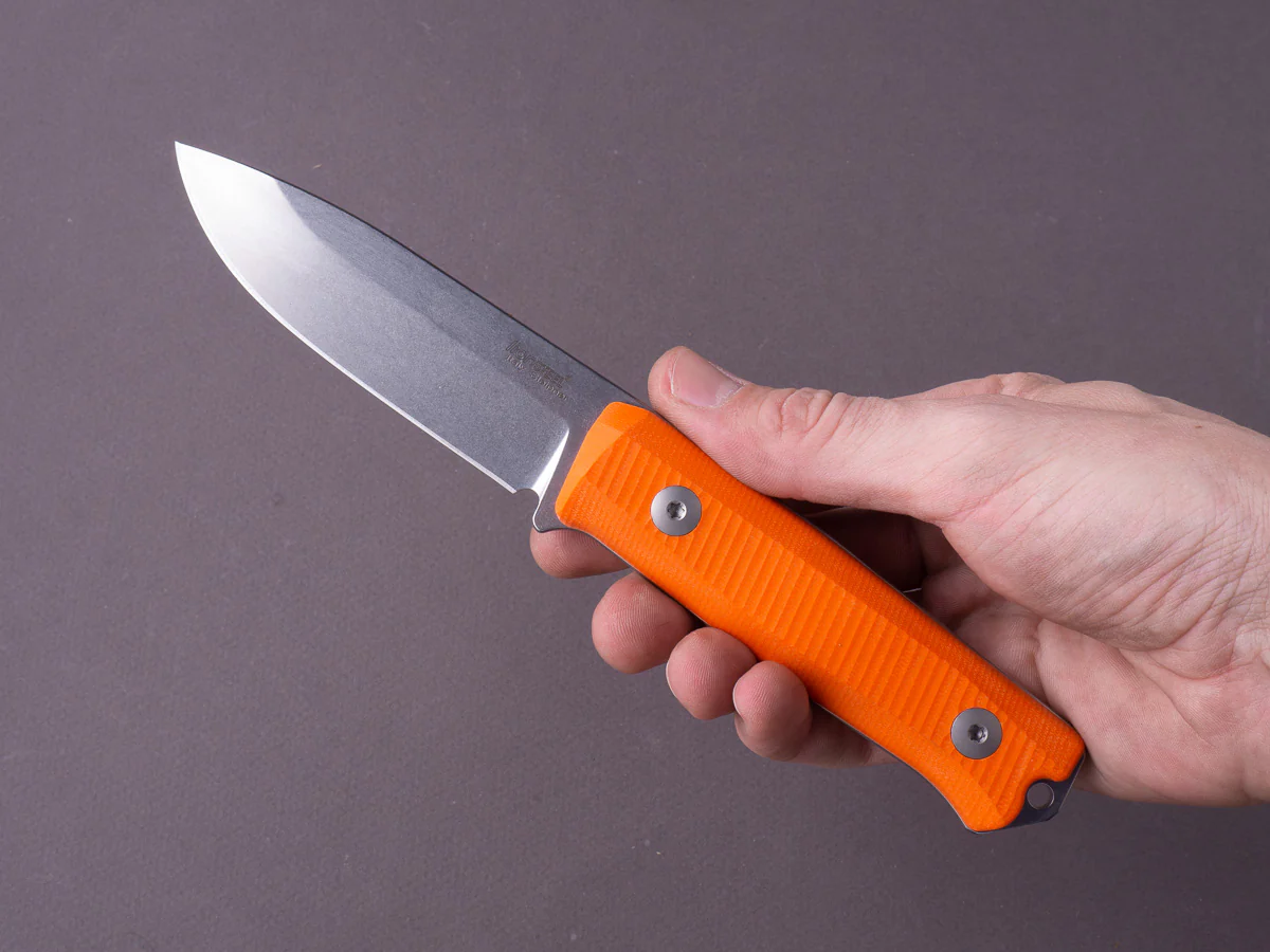 lionSTEEL - Fixed Blade - B40 - 100mm - Sleipner - Orange G10 Handle - Stonewashed - Leather Sheath - Image 7