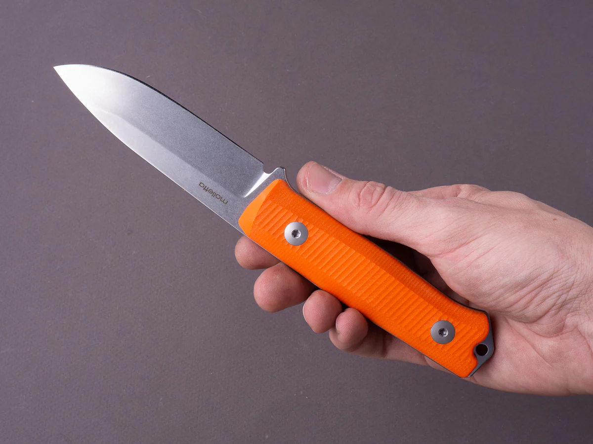 lionSTEEL - Fixed Blade - B40 - 100mm - Sleipner - Orange G10 Handle - Stonewashed - Leather Sheath - Image 8