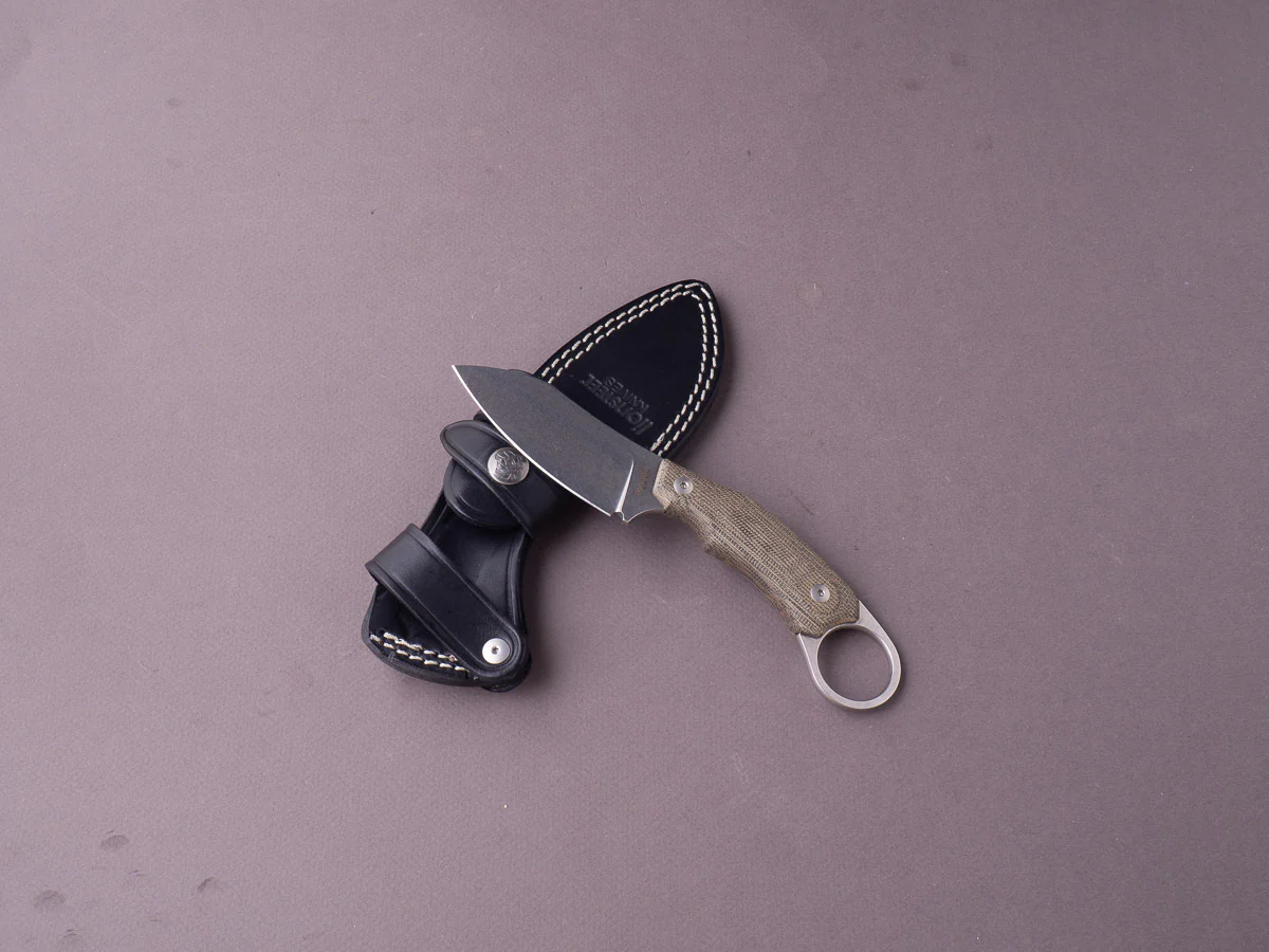 lionSTEEL - Fixed Blade - H1 - M390 - 75mm - Green Canvas Micarta - Leather Sheath - Stone Washed