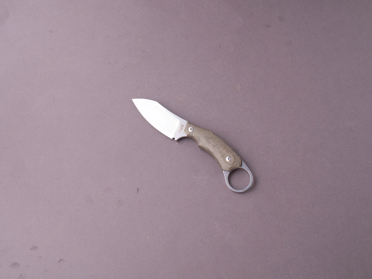 lionSTEEL - Fixed Blade - H1 - M390 - 75mm - Green Canvas Micarta - Leather Sheath - Stone Washed - Image 2