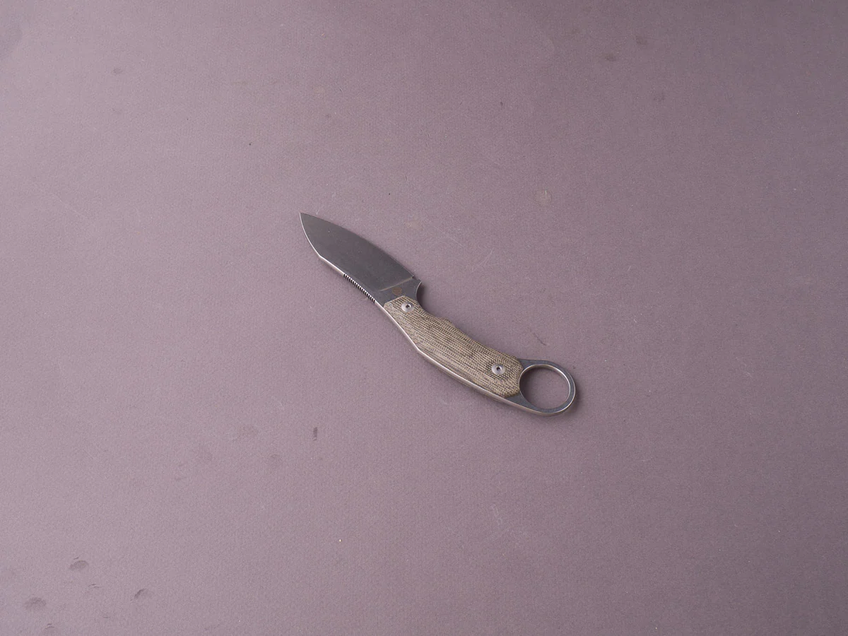 lionSTEEL - Fixed Blade - H1 - M390 - 75mm - Green Canvas Micarta - Leather Sheath - Stone Washed - Image 3