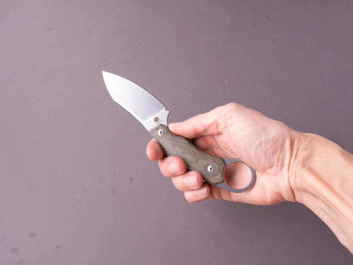 lionSTEEL - Fixed Blade - H1 - M390 - 75mm - Green Canvas Micarta - Leather Sheath - Stone Washed - Image 5