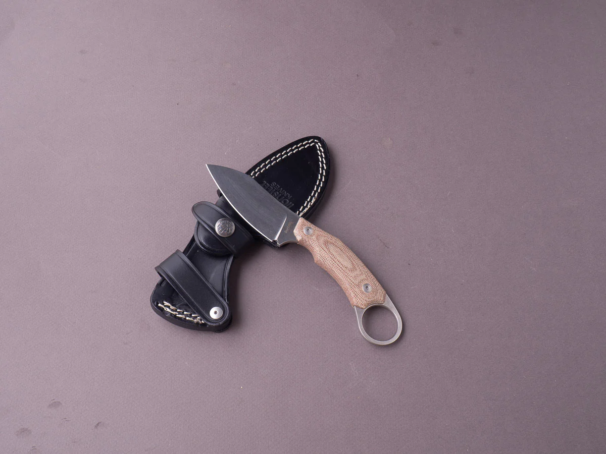 lionSTEEL - Fixed Blade - H1 - M390 - 75mm - Natural Micarta - Leather Sheath - Stonewashed