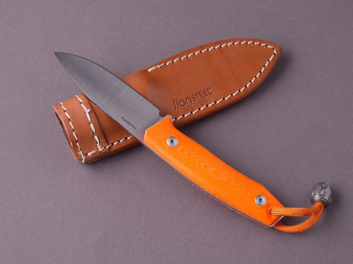 lionSTEEL - Fixed Blade - M1 - M390 - 75mm - Orange G10 Handle - Leather Sheath