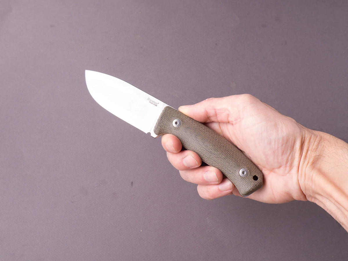 lionSTEEL - Fixed Blade - M2M - M390 - 90mm - Green Canvas Micarta Handle - Leather Sheath - Image 4