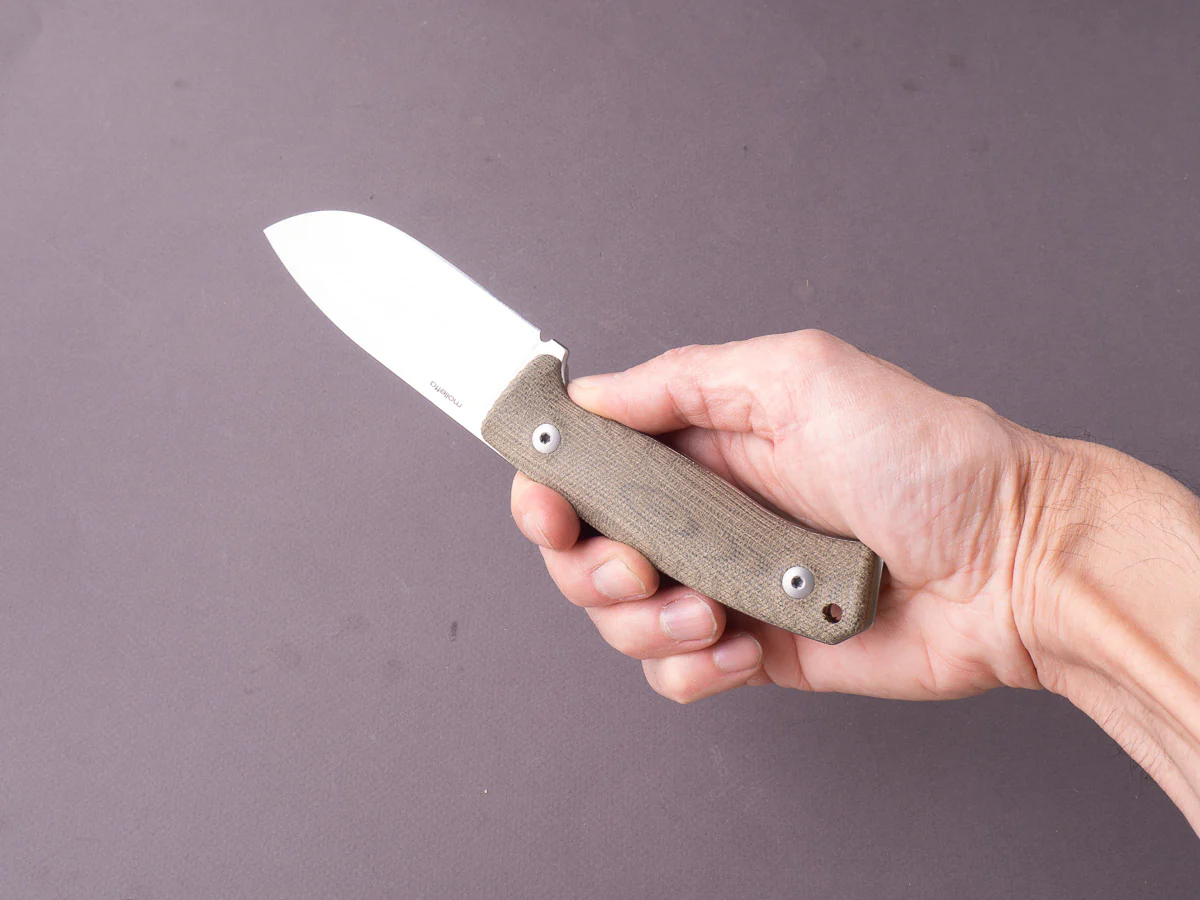 lionSTEEL - Fixed Blade - M2M - M390 - 90mm - Green Canvas Micarta Handle - Leather Sheath - Image 5