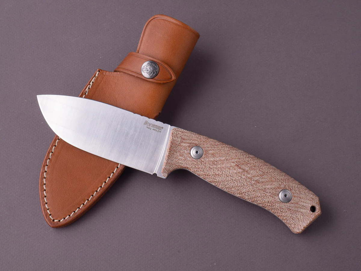 lionSTEEL - Fixed Blade - M3 - Niolox - 105mm - Canvas Micarta Handle - Leather Sheath