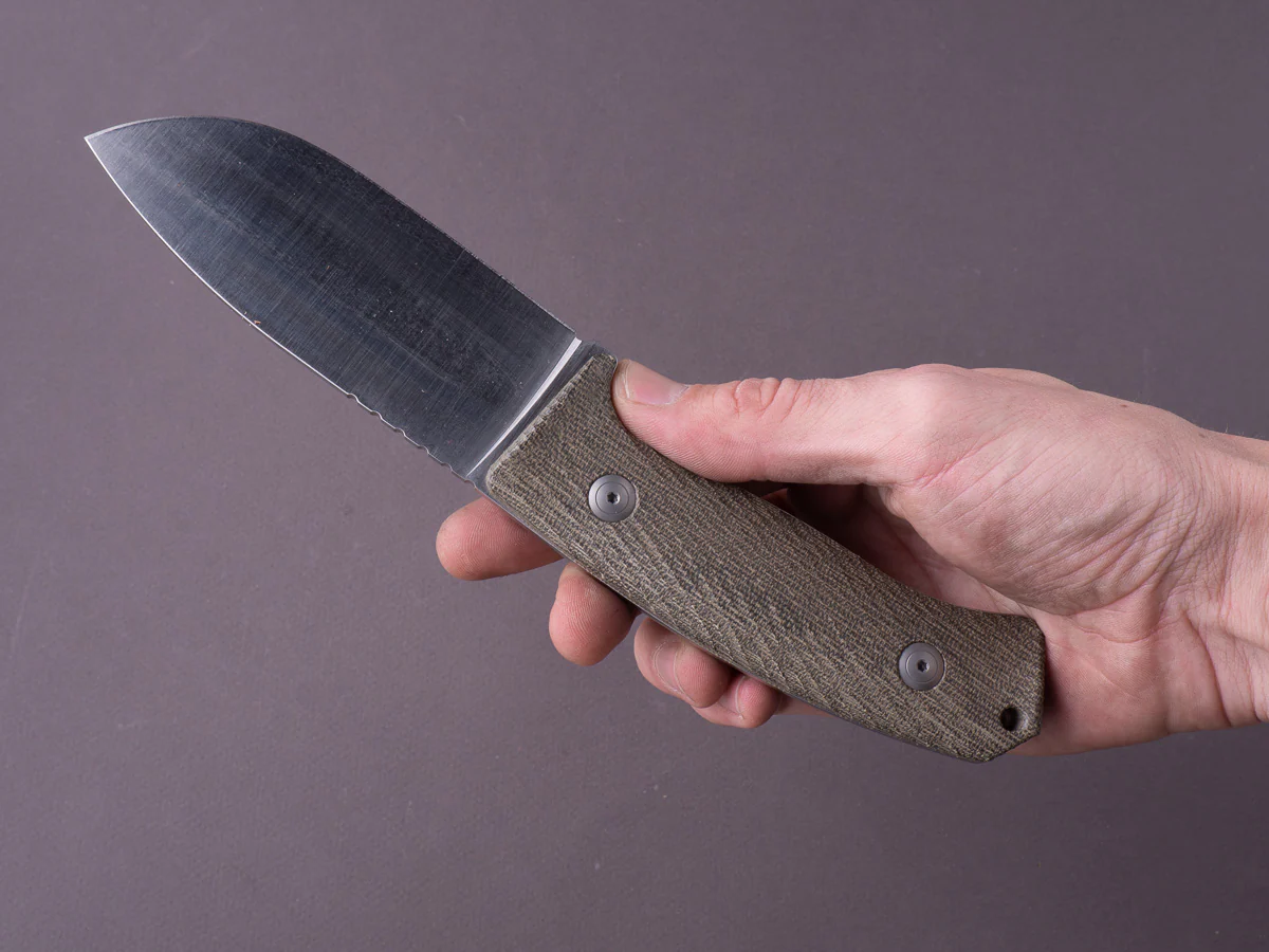 lionSTEEL - Fixed Blade - M3 - Niolox - 105mm - Green Canvas Micarta Handle - Leather Sheath - Image 3