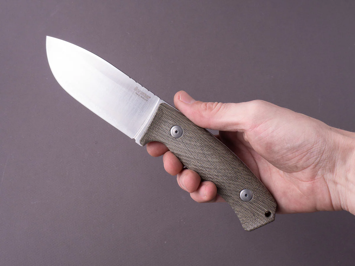lionSTEEL - Fixed Blade - M3 - Niolox - 105mm - Green Canvas Micarta Handle - Leather Sheath - Image 7