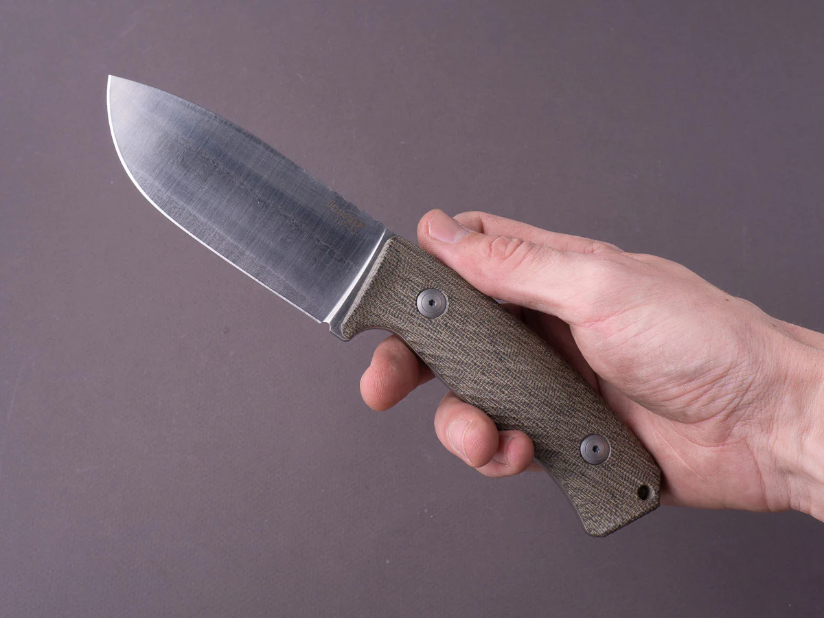 lionSTEEL - Fixed Blade - M3 - Niolox - 105mm - Green Canvas Micarta Handle - Leather Sheath - Image 8