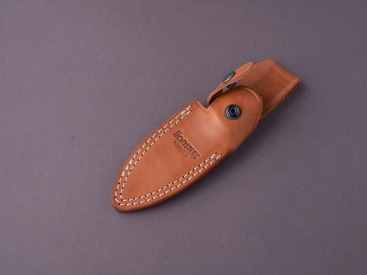 lionSTEEL - Fixed Blade - M4 - M390 - 105mm - Santos Mahogany Handle - Leather Sheath - Image 2