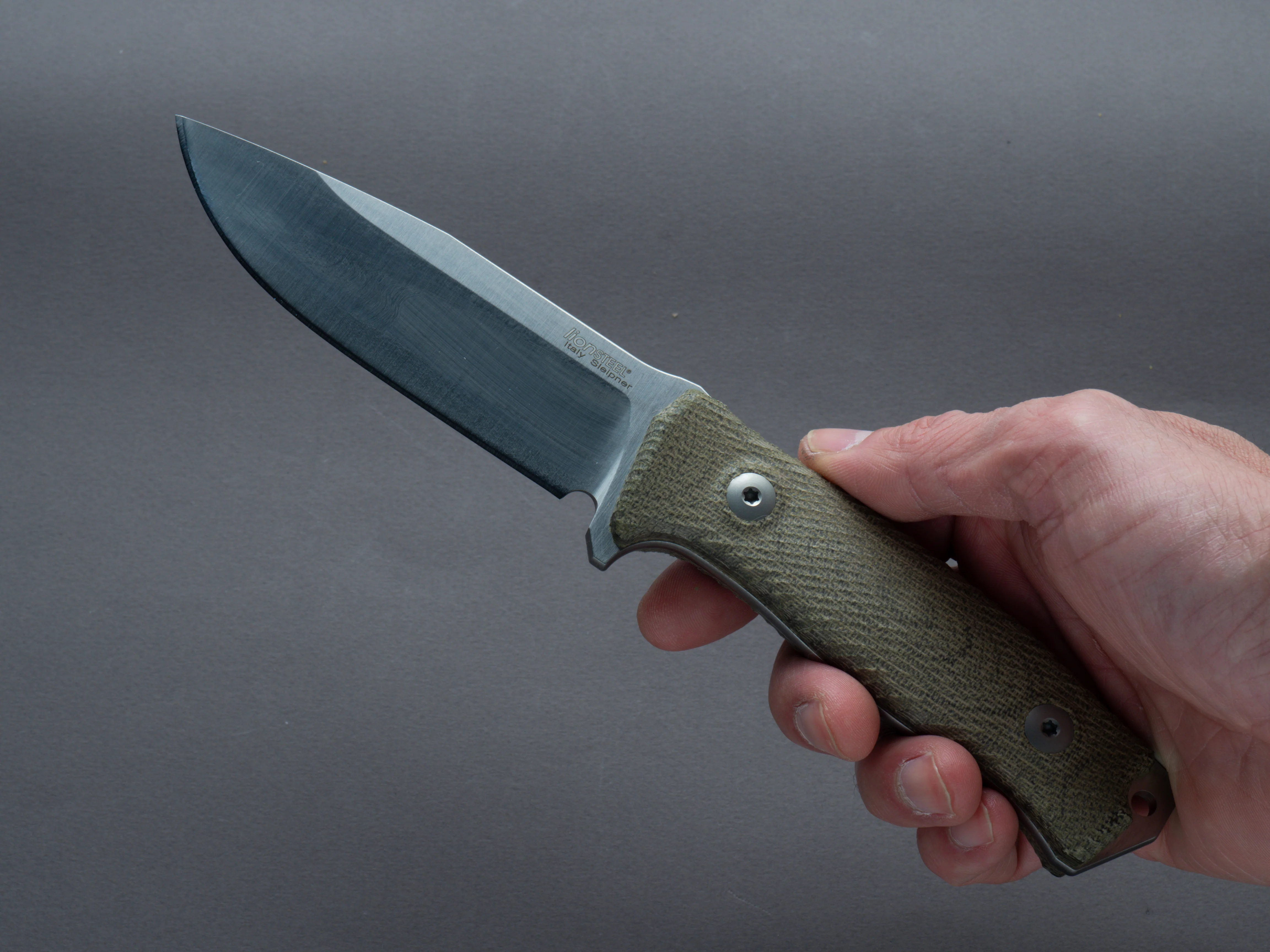 lionSTEEL - Fixed Blade - M5 - Sleipner - 110mm - Green Canvas Handle - Leather Sheath - Image 4