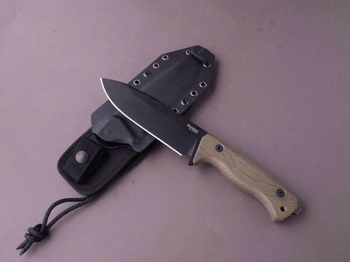 lionSTEEL - Fixed Blade - T6B - CPM 3V - 150mm - Green Canvas Micarta - Black Mil Spec - Kydex Sheath