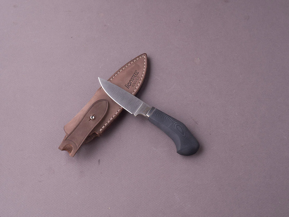 lionSTEEL - Fixed Blade - Willy - M390 - 65mm - Black Canvas Micarta - Leather Sheath