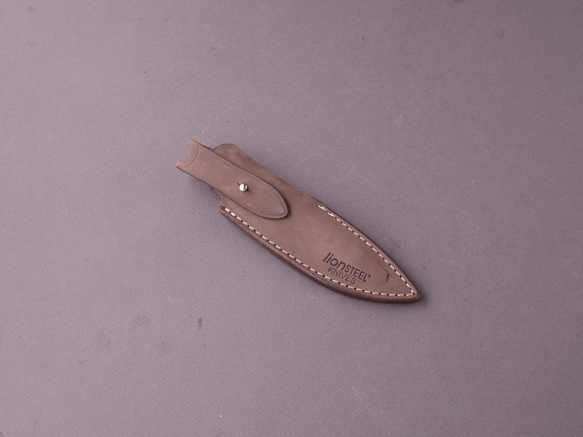 lionSTEEL - Fixed Blade - Willy - M390 - 65mm - Black Canvas Micarta - Leather Sheath - Image 7