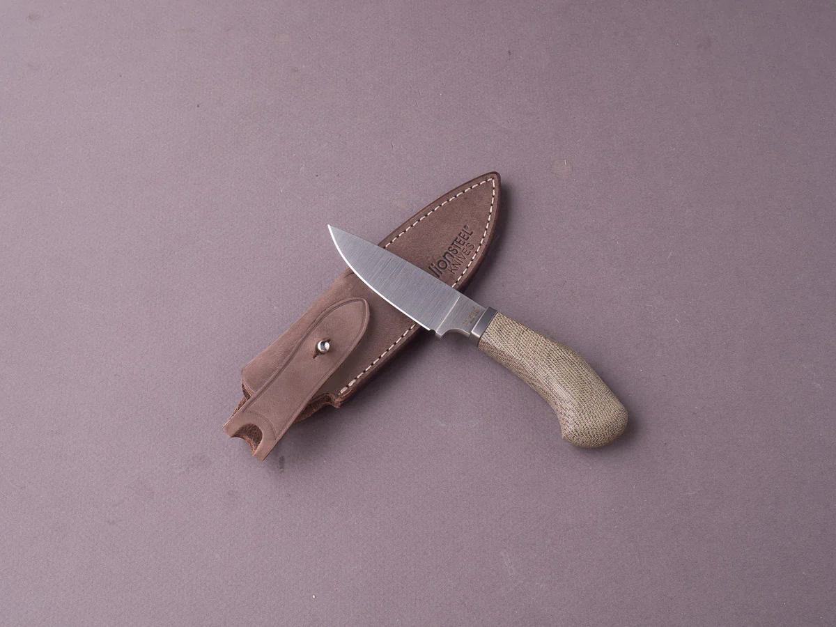 lionSTEEL - Fixed Blade - Willy - M390 - 65mm - Green Canvas Micarta - Leather Sheath