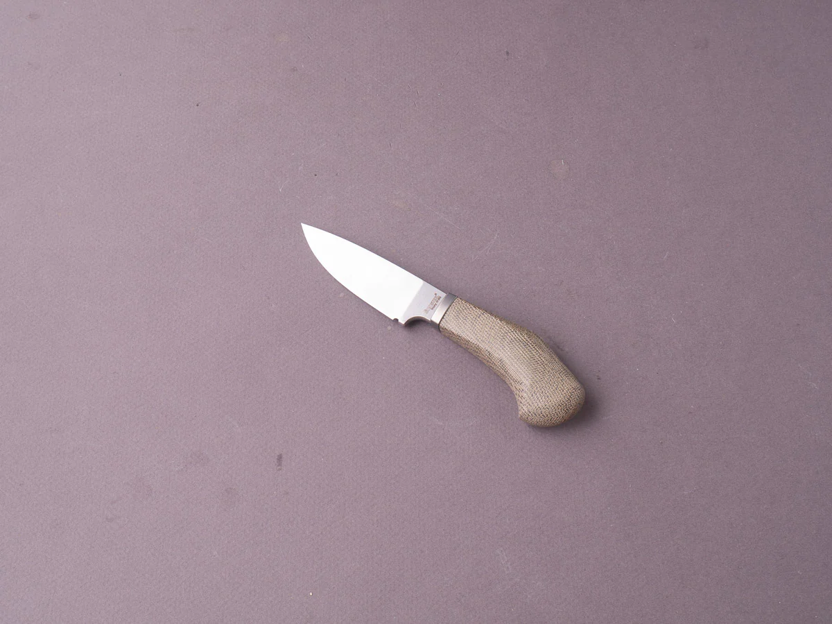 lionSTEEL - Fixed Blade - Willy - M390 - 65mm - Green Canvas Micarta - Leather Sheath - Image 2